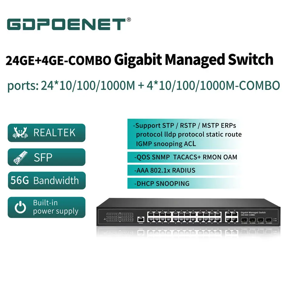 10/100/1000mbps CCTV System L2 Managed Network Switch 8 16 24 48 port Gigabit PoE Switch with SFP Port