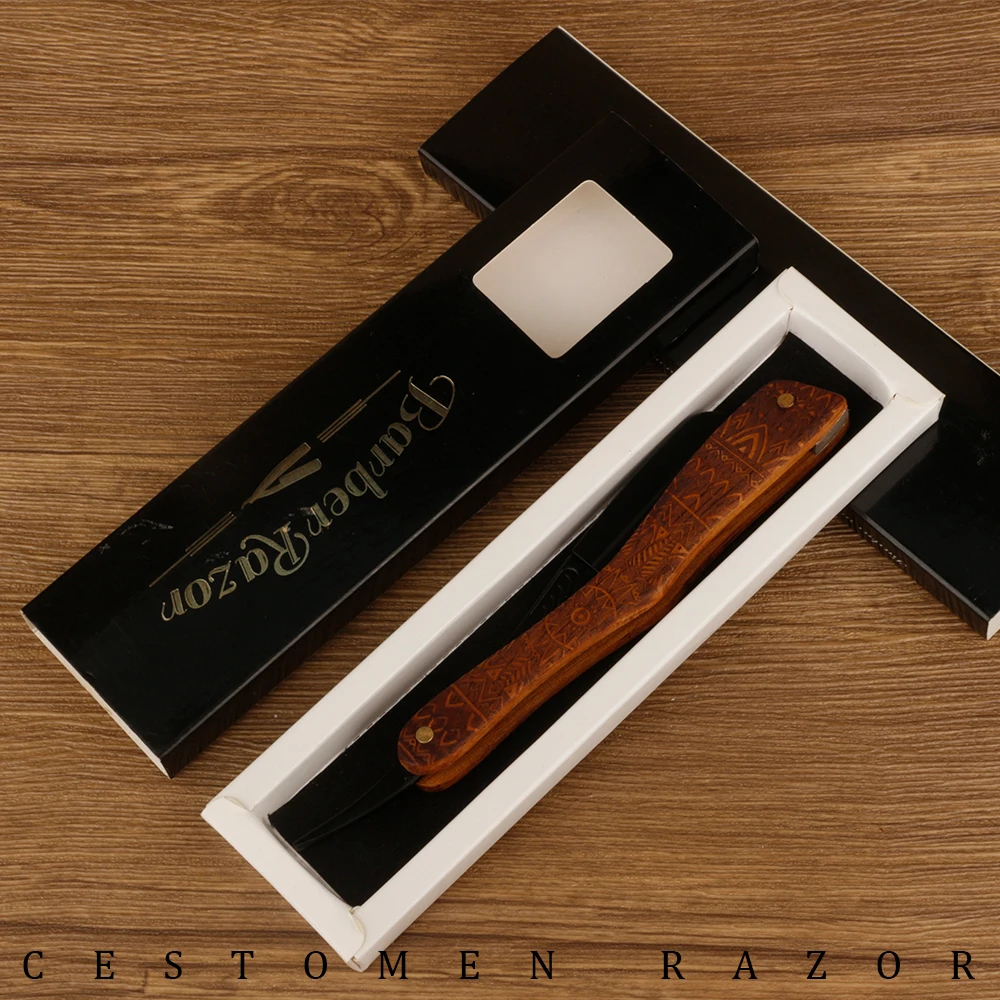 Accept Private Logo New Arrivals Classic Black Folding Handle Hair Eyebrow Beard Safety Single Straight Razor Shaving Razor