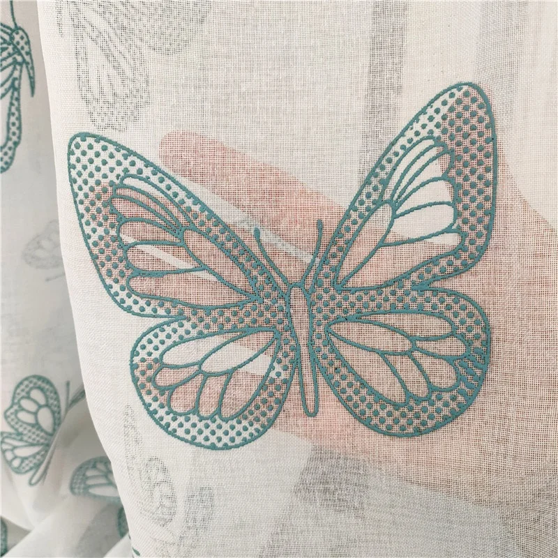 Ready Made Cheap Colorful Pattern Foam Printing Tulle Window Sheer Living Room Curtains Butterfly Fancy Decoration Drapes