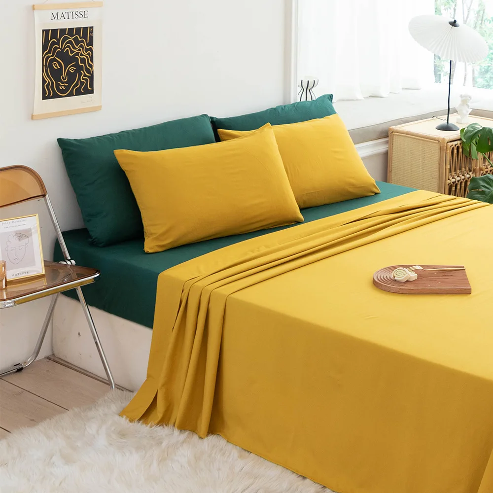 Хит продаж постельное белье 90 г простыни из полиэстера двухцветная наволочка окрашенная и матовая кровать четырех предметов