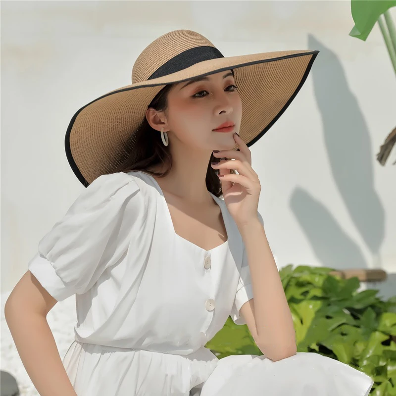 Visor Large Brim Straw Hat Female Summer Sun Protection Sunshade Hat Travel Holiday Beach Women Big Size Floppy Hat