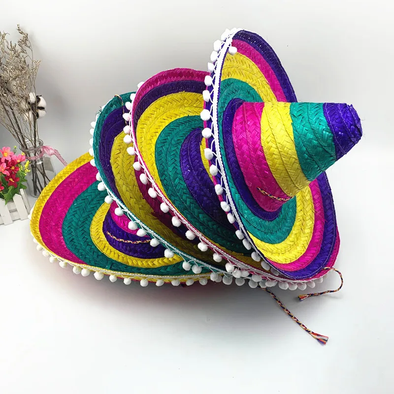 Cheap Plain White Ball Style Men Women 48cm 53cm Colorful Party Dance Bamboo Woven Mexican Straw Hat