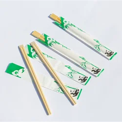 Оптовая продажа, одноразовые бамбуковые двойные палочки для еды с принтом на заказ