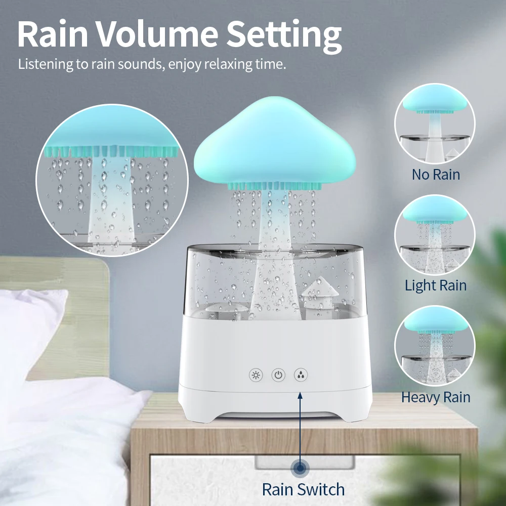 Smart personal speaker 3 in 1 mushroom humidifier rain fall water lamp rain cloud humidifier water drip for home office