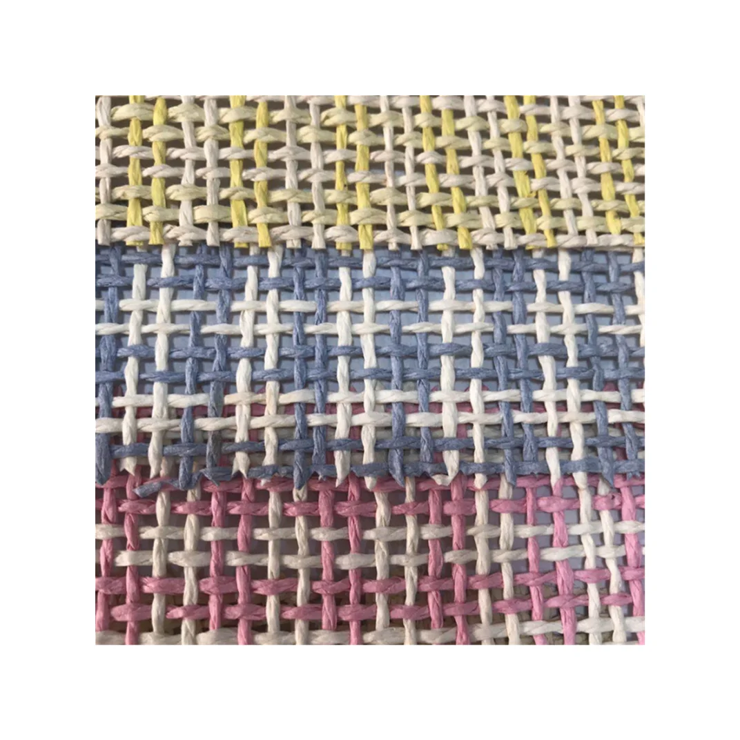 202107082  Braided raffia paper fabric for bags and wallpaper, colors paper straw farbic.