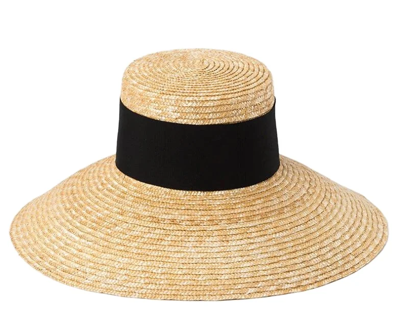 Wide Brim Natural Plain Fashion Hats Wheat Braid Straw Boater Hat With Ribbon For Women