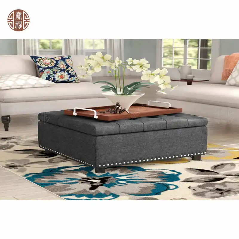 Storage Velvet Fabric Leather Footstool Ottoman Pouf Rangment For Hotel Home Use