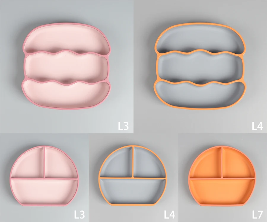Eversoul Custom Personalized Dual Colors Silicone Kids Baby Dining Feeding Set Divided Suction Plates Baby Plate