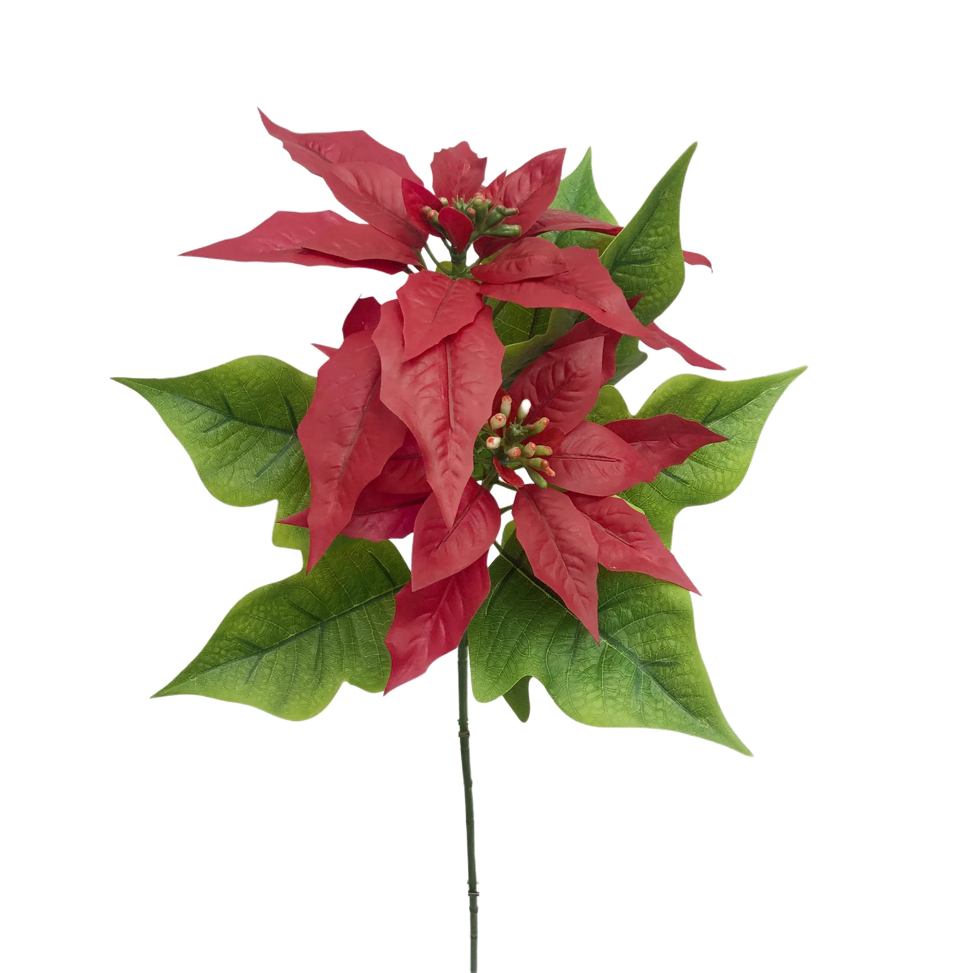 Fabric Rubber  Decorative Artificial Poinsettia Arrangement Christmas Flower