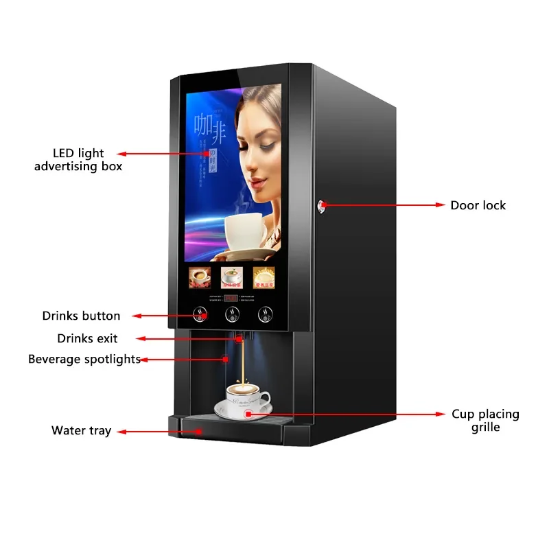 Commercial Intelligent Fully-Automatic Desktop 3 Hot Flavors Instant Coffee Vending Machine For Business