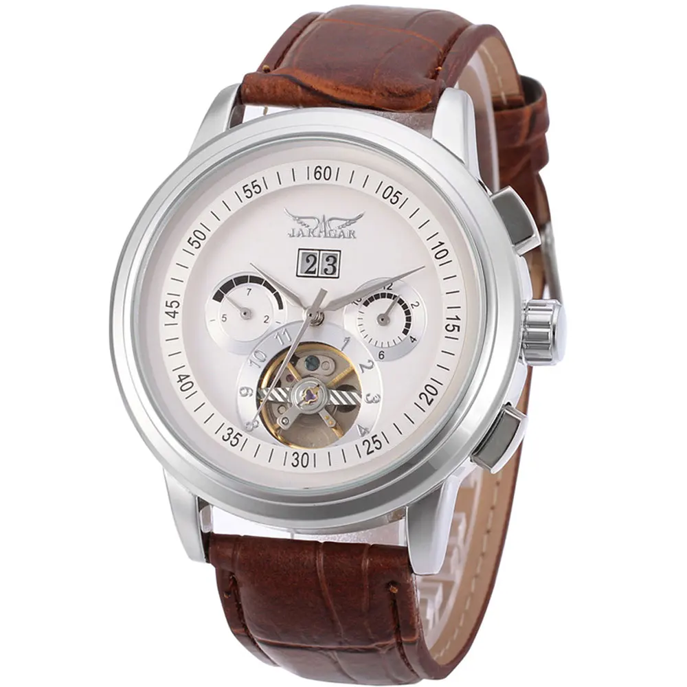 Build your brands jaragar designer genuine leather automatic watch oem custom logo tourbillon mechanical men watches