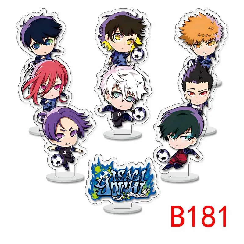 9PCS Key Chain cartoon pvc material  Stand Blue Lock Japanese Anime 8Bit Isagi Yoichi Cartoon Mini Plastic Building Blocks Kids