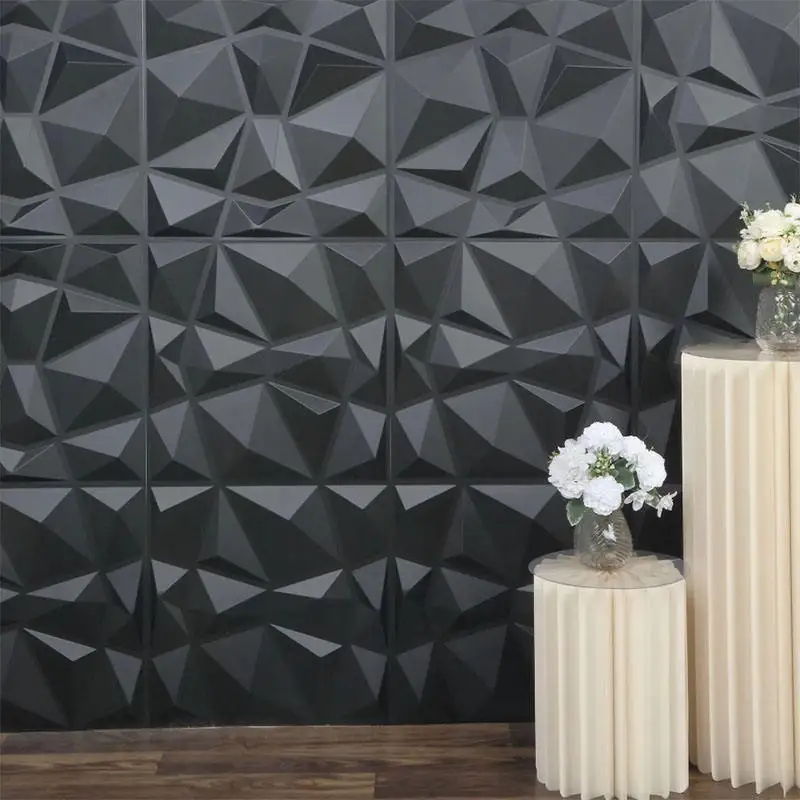 Hotel interior decoration pvc waterproof wall panel diamond textural 3d wall panels black