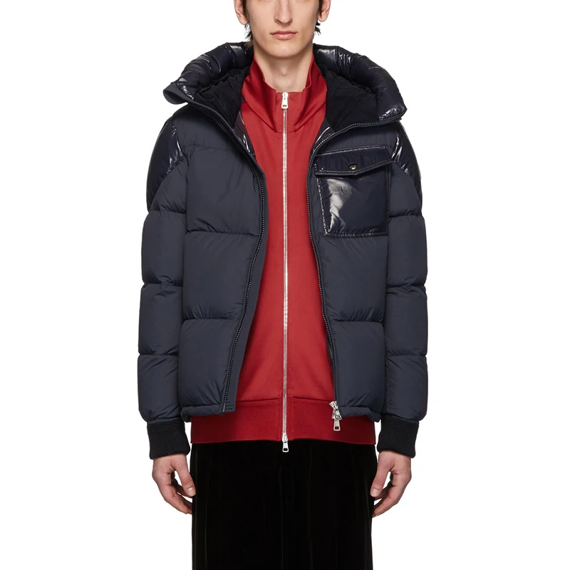 Custom Logo and Brand High Quality Hooded Puffer Quiled Cotton Side Pcokets Zipper Closure Slim Short Length Men Winter Coat