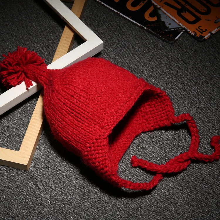 Wholesale Baby Boys Girls Beanie With Pompom Comfortable Custom Logo Winter Infant Cute Baby Hat Soft Rope