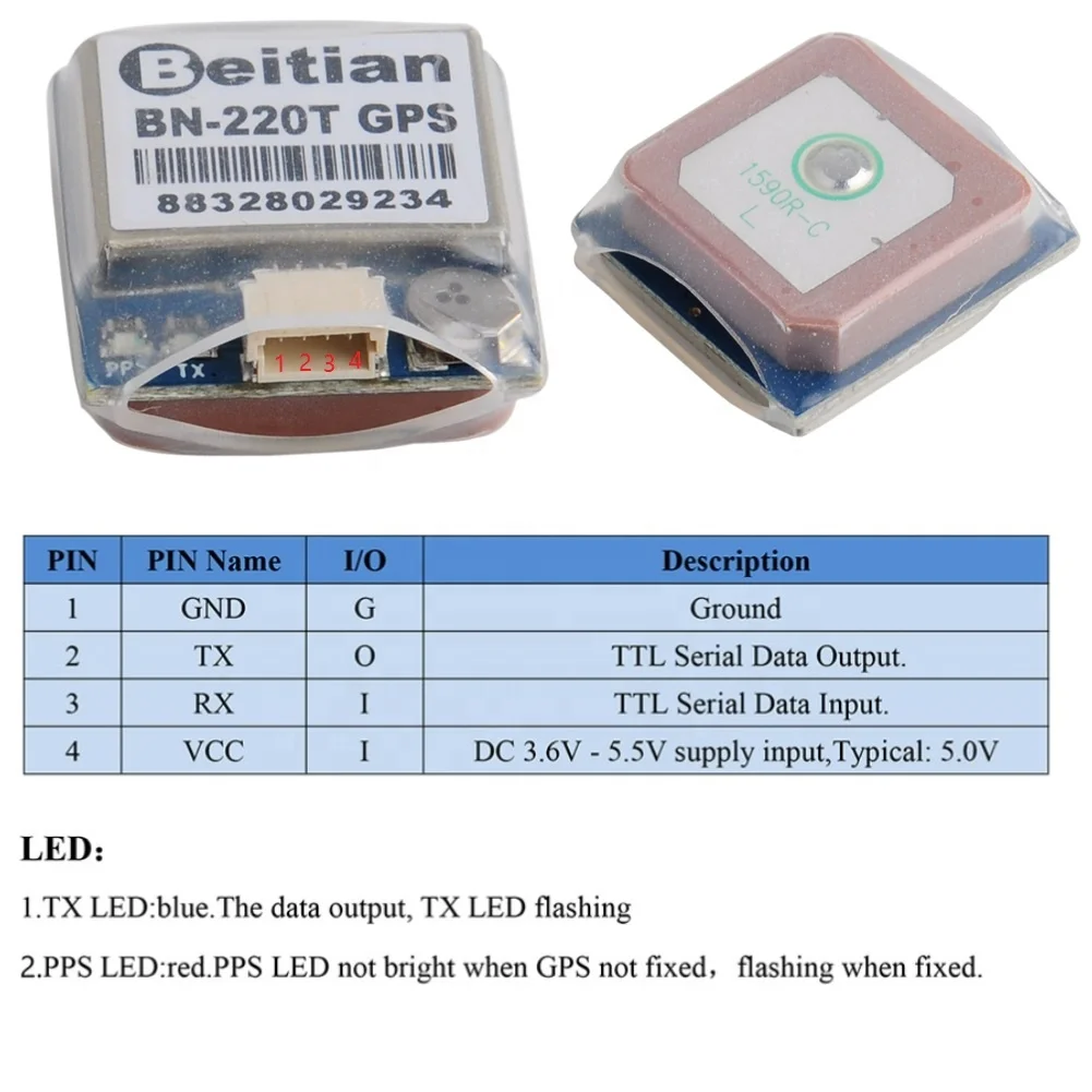 DIYmalls Beitian BN-220T GPS Module GNSS Glonass Receiver 4M Flash for Arduino Pixhawk CC3D Betaflight Flight Control