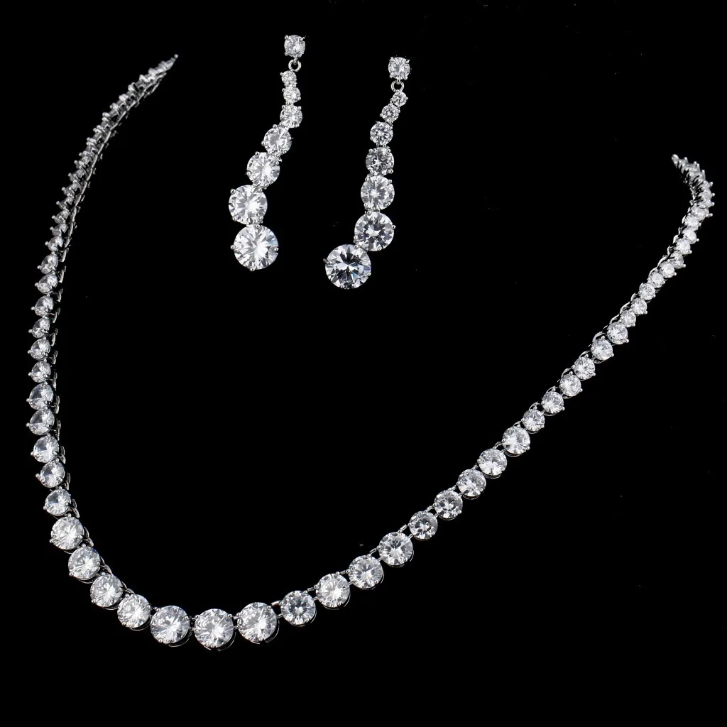 Hot selling spot wholesale fashion big/small round crystal stone chain earring set jewelry set
