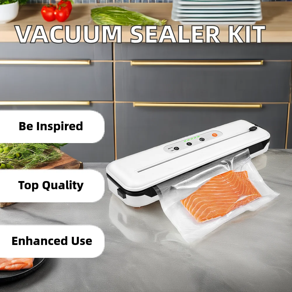 EU PLUG Vacuum Sealer Machine with Build-in Cutter LED Indicator for Dry and Moist Food Modes Food Storage Compact