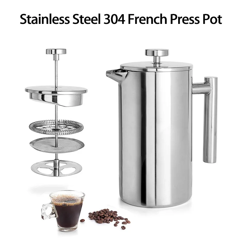 Morden Luxury Wooden handle French Presse Pot Stainless Steel French Press Coffee Maker for camping