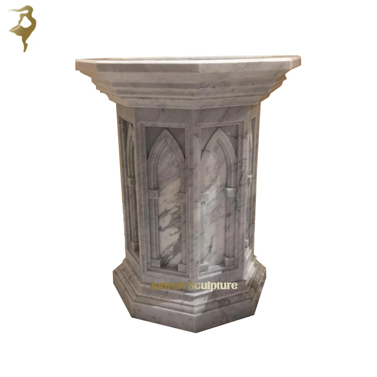 Hand Carved Religious Holy Cross Natural Stone Baptistery Marble Baptismal Font Catholic