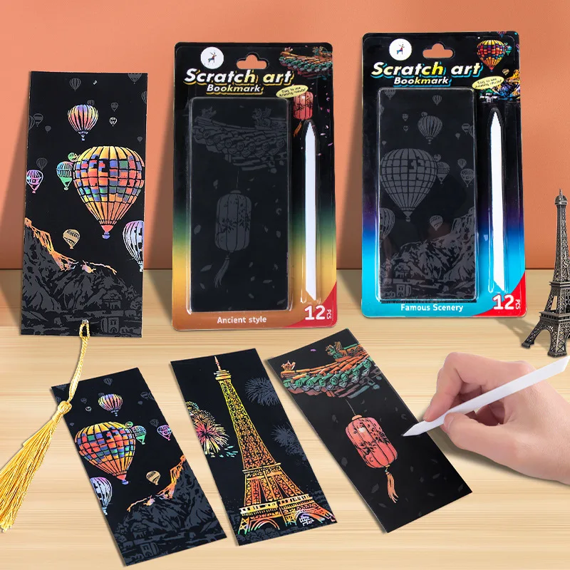 22x12cm 12pcs Air Ticket DIY Black Scratch off Art Engraving Art Paper Scratch Painting Rainbow Scratch Art for Children
