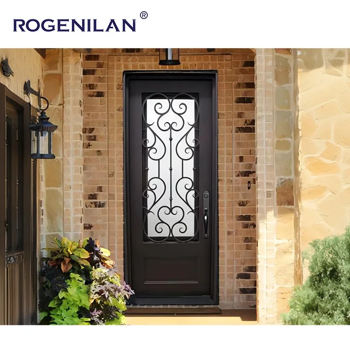 Rogenilan Villa Outdoor Wrought Iron Double Doors luxury Main Entrance New Iron Fence Design Can Be Customised Arched