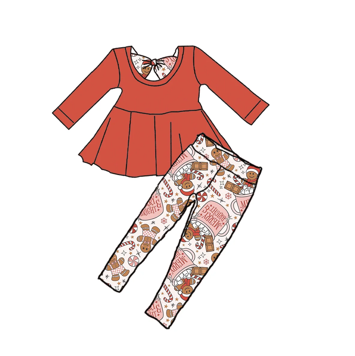 Hot Sale Custom Christmas Print Girls Peplum Top With Leggings Two Pieces Outfits Girls Winter Sets