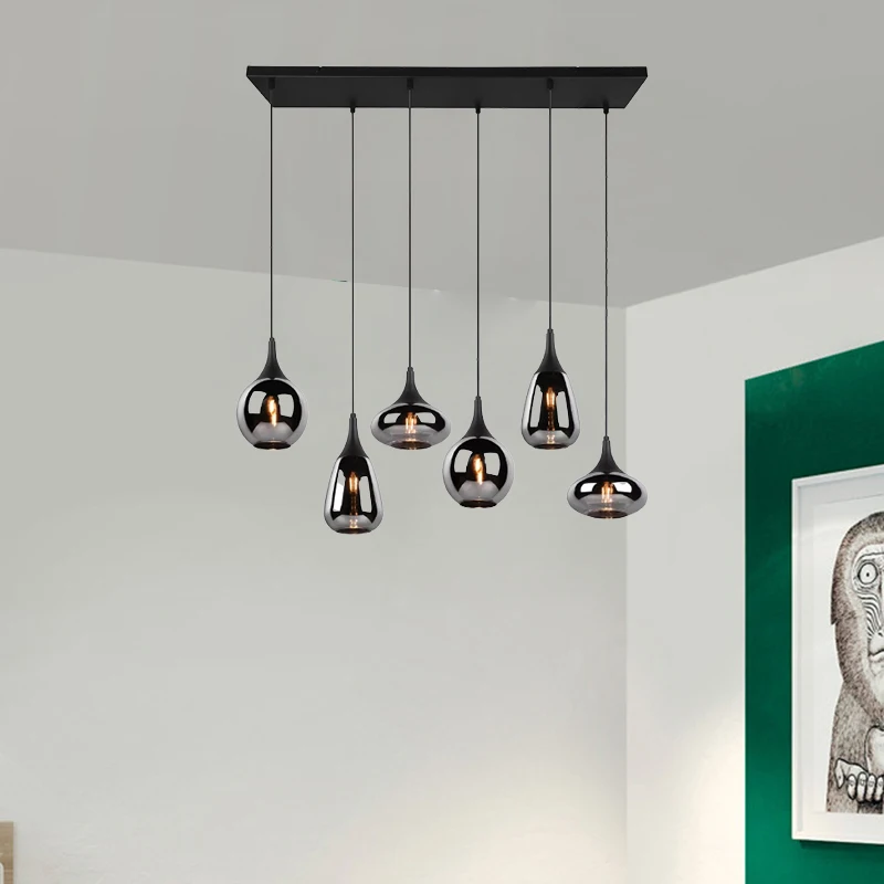 Custom OEM ODM  Pendent Lamp Matte Black Chrome Metal Glass 93x150x34cm Modern Chandeliers&Pendant Lamps With 6 Head