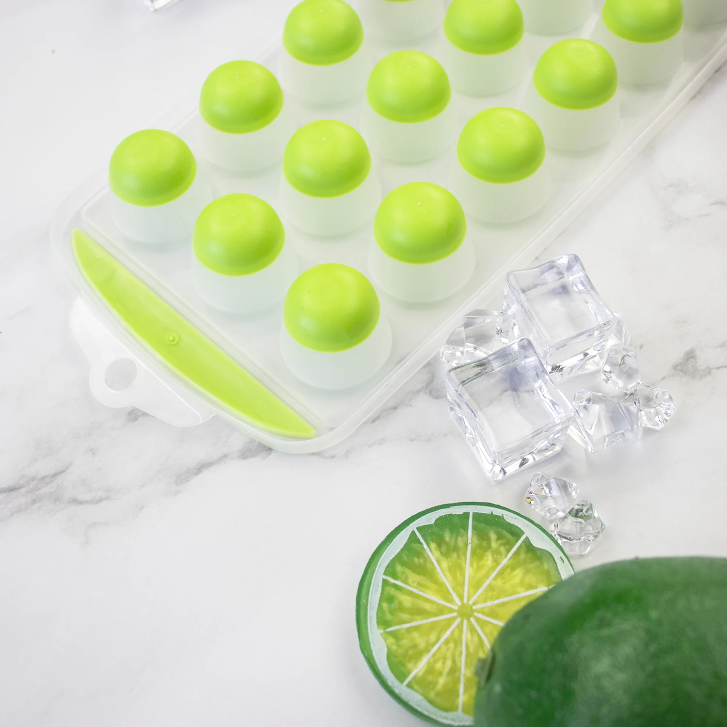 21 Holes Plastic and Rubber Ice Cube Maker Reusable Ice Mold Tray With Removable Lid