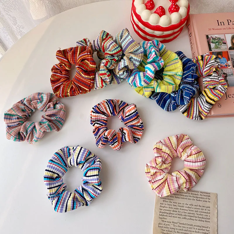Crocheted Towel Fabric Fashion Hair Accessories Scrunchies Wholesale Rainbow Kids Hair Scrunchies Elastic Hair Bands for Girls