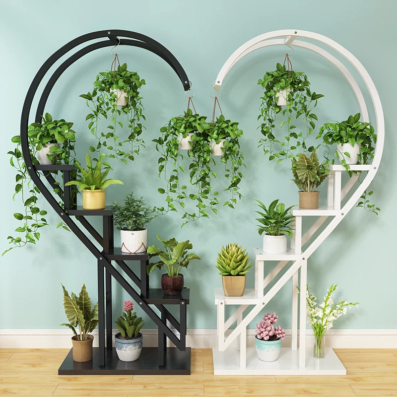 
Household balcony decoration shelf living room simple floor type indoor circular heart-shaped new flower rack 