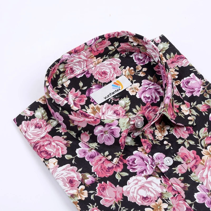 
2021 Factory directly sale printed hawaiian design beach cotton short sleeve men summer shirt 