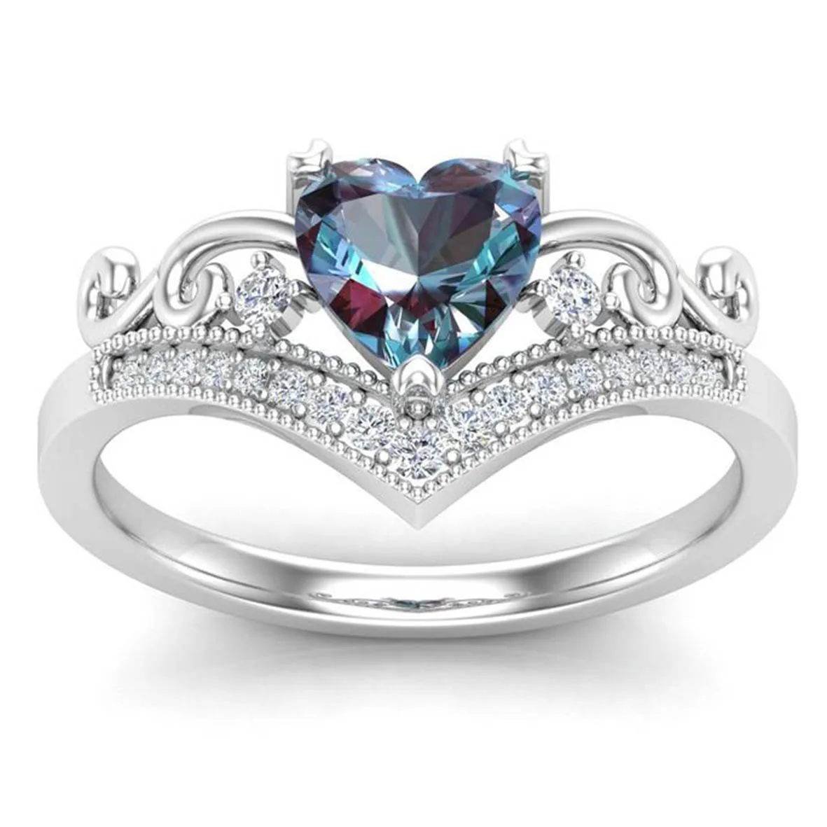 New Style 925 Sterling Silver V Shape CZ Jewelry Heart Alexandrite Ring Jewelry