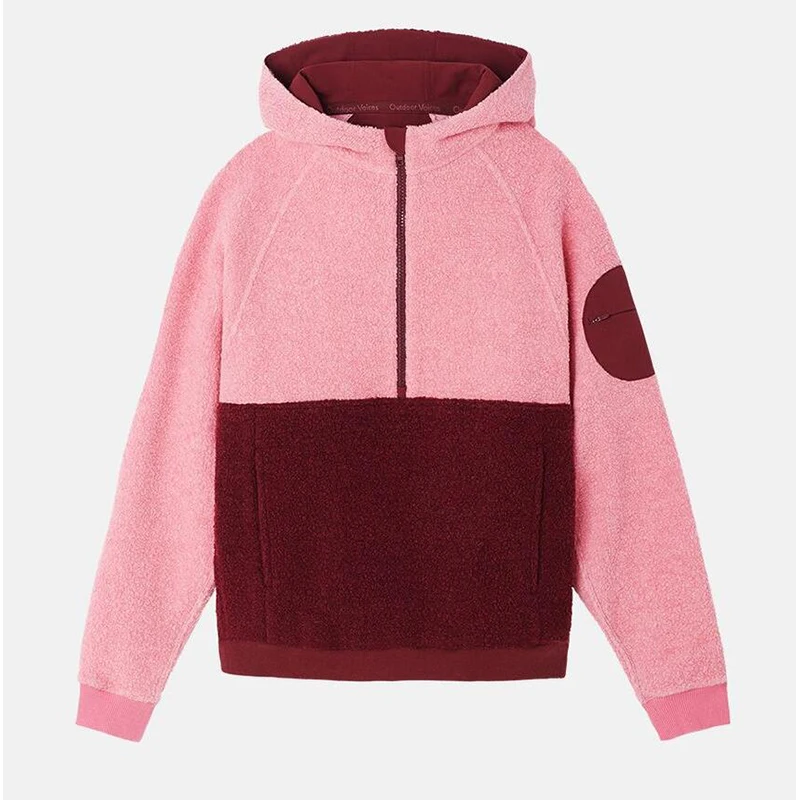Custom Multi-Color Stylish Half Zip Pullover Winter Outdoor Fleece Hoodie For Women