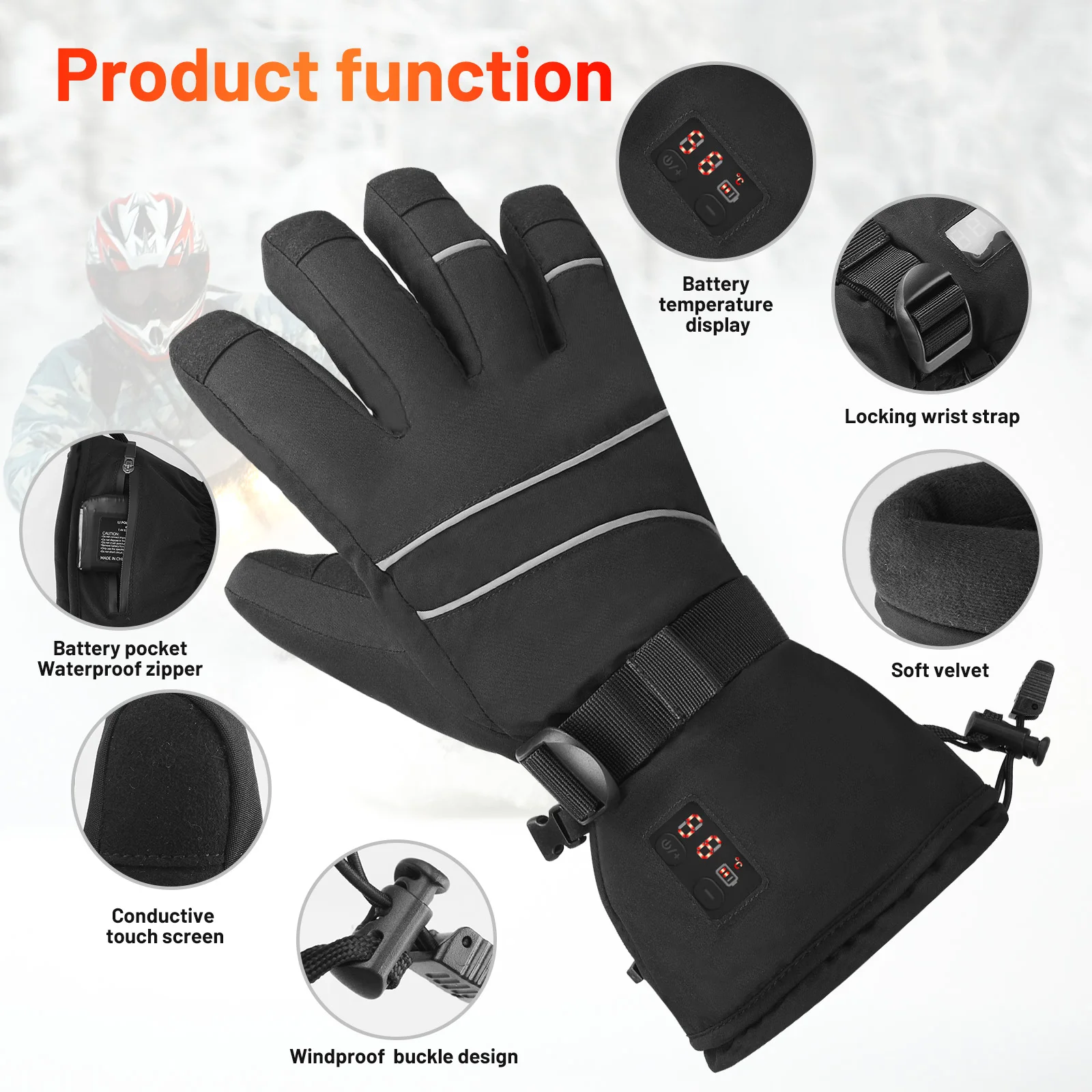 USB Battery Powered Rechargeable Heated Gloves  for Winter Biking Riding Skiing Cycling Hunting Unisex