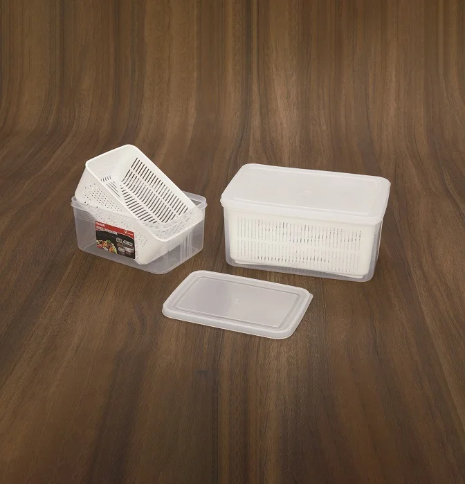 Anti Bacteria PP Plastic Vegetable and Fruit Washer Food Storage Container Sundries Box With Drain Basket For Kitchen