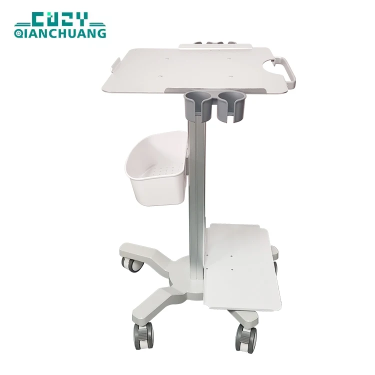 Hot Sale Ecg Breath Monitoring Equipment Aviation Aluminum Tray Medical Trolley With Storage Basket