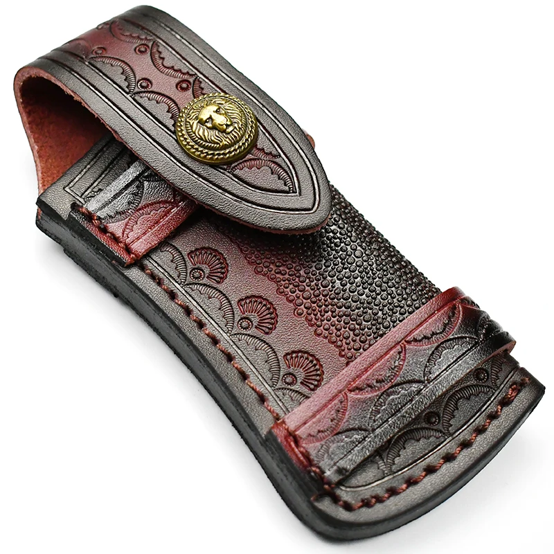 Hotsale Luxury Boutique Folding Knife Leather Sheath Durable Pocket Cover Portable Hanging Case Handmade Customized OEM