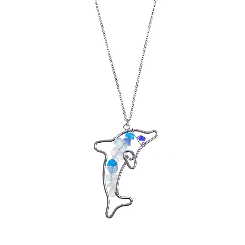 4 Colors Cascade Beach Sea Glass Beads Environmental Butterfly Dolphin Stone Floating Sea Glass Beach Pendant Necklace