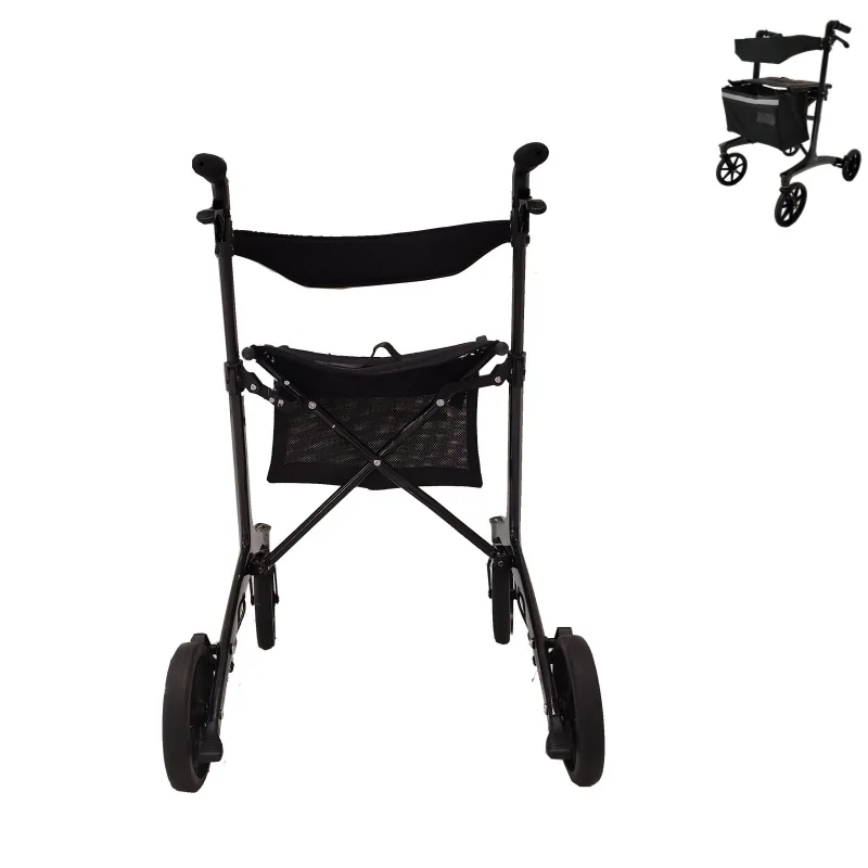 Easy to Transport Advanced 120kg Weight Bearing Carbon Fiber Folding 4-Wheel Senior Walker with Height Adjustable