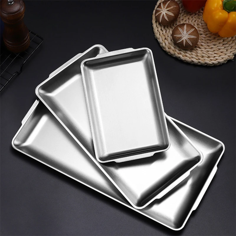 Wholesalers Kitchen Home Hotel Restaurant Tableware Barbecue Plate Stainless Steel DecorativePlate Silver Cookware