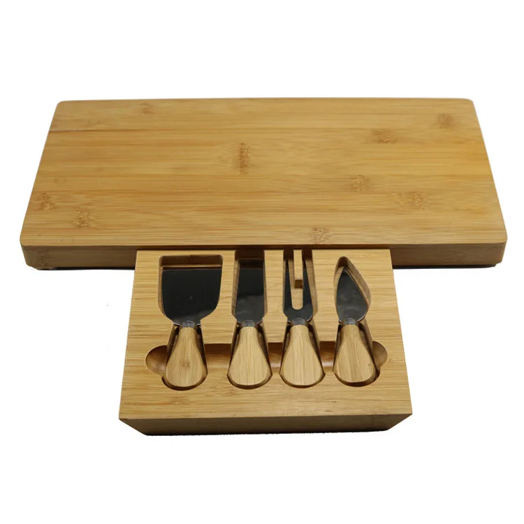 Professional high quality  Sushi cutting plate Bamboo Wooden cheese cutting board with 3 cheese knives