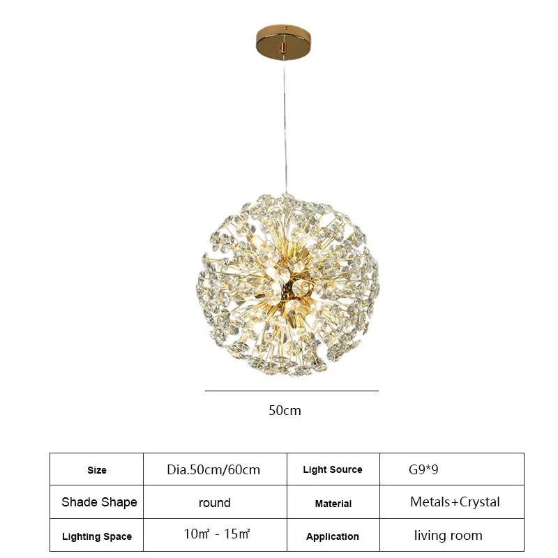 2024 New Dandelion Style Modern Luxury G9 Crystal Chandelier Lamps Restaurant Hanging Pendant Light Living Room Dining Lights