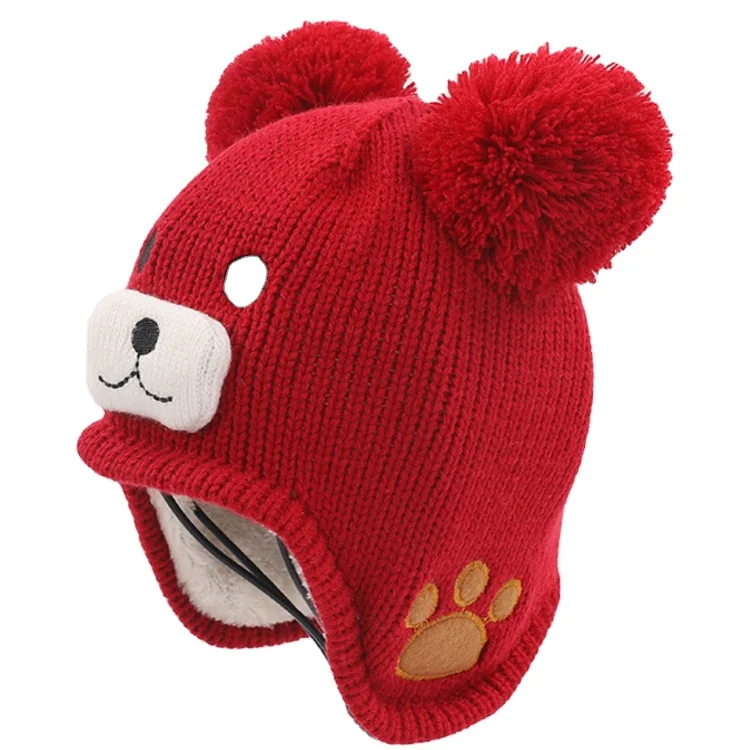 Fashion design bear personalized baby children cartoon characters beanie hat/ knitted crew hat for sale