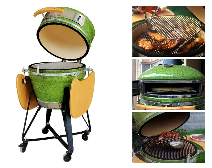 Auplex smooth large size outdoor multi-functional Kamado 21-inch BBQ Pizza Oven with side table