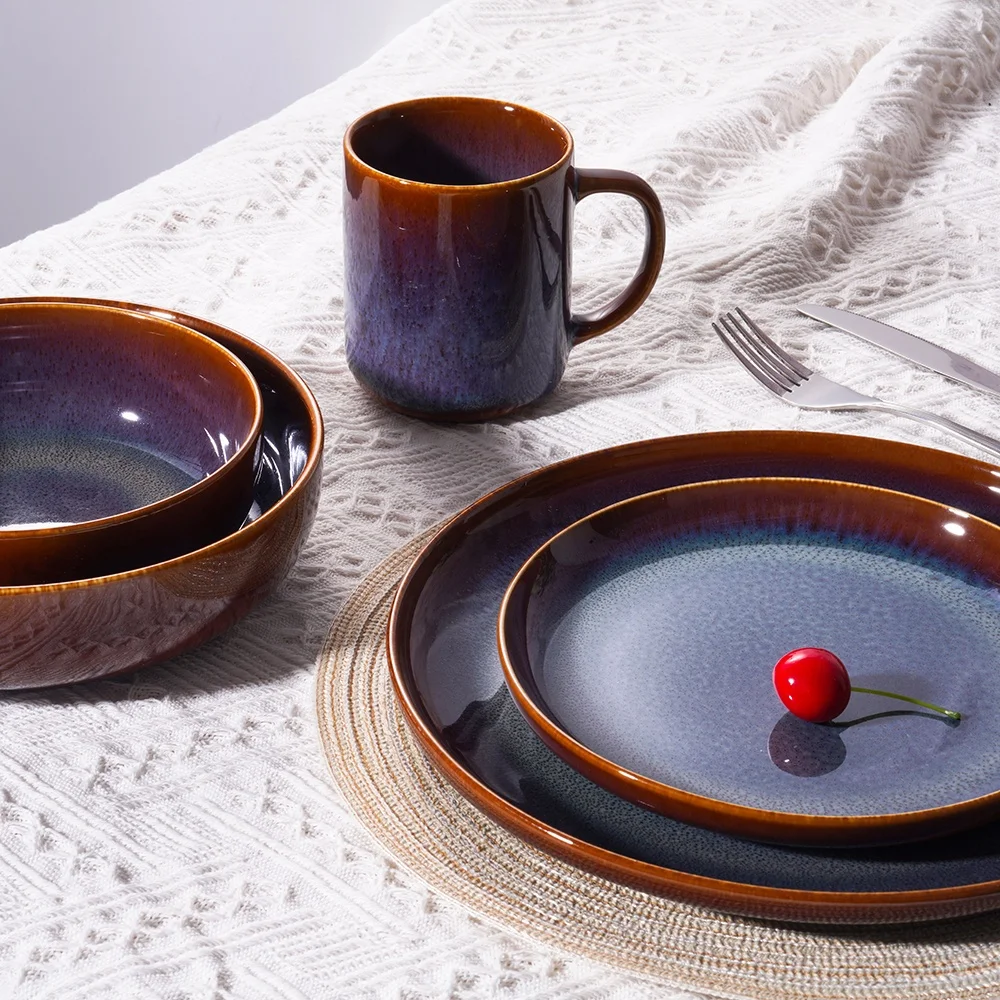 30pcs Wholesale Reactive Stoneware Dinnerware Plate Reactive Glaze Dinnerware Sets