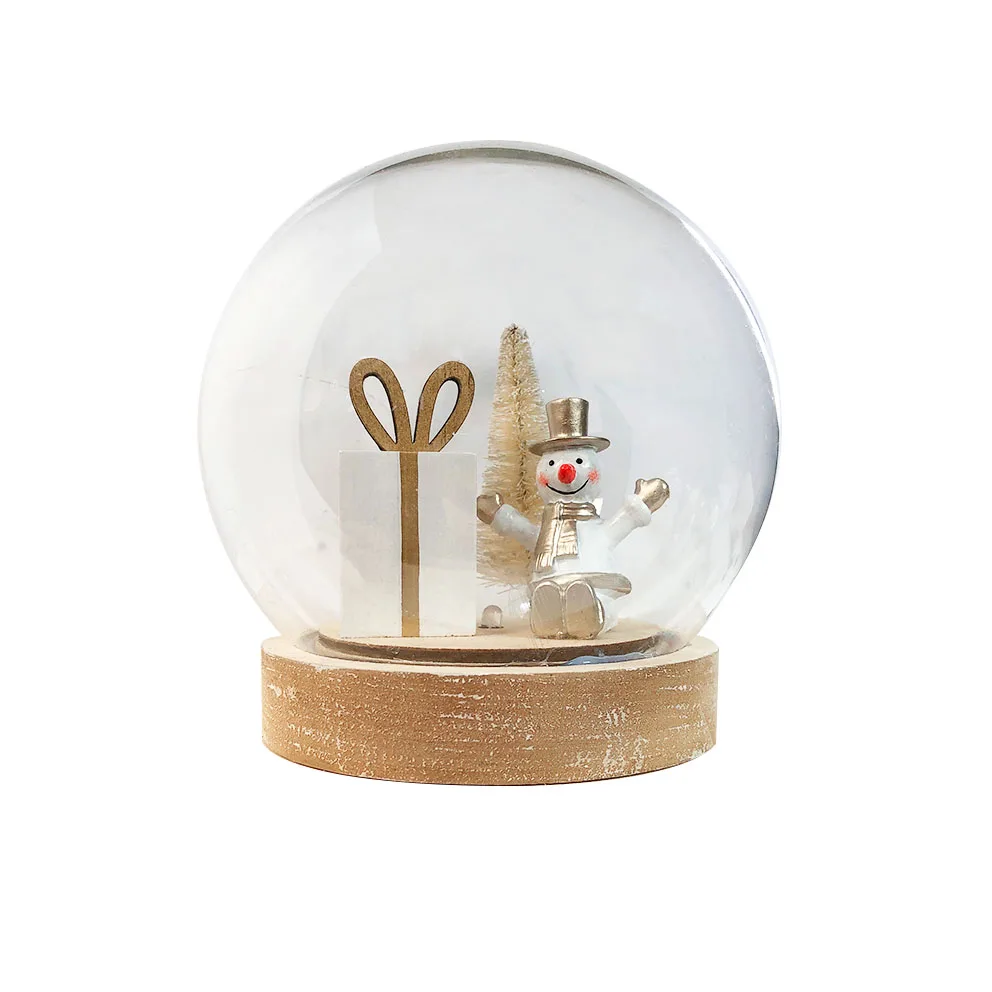 Xmas decorative Santa reindeer   plastic  Snow globes  with wooden base