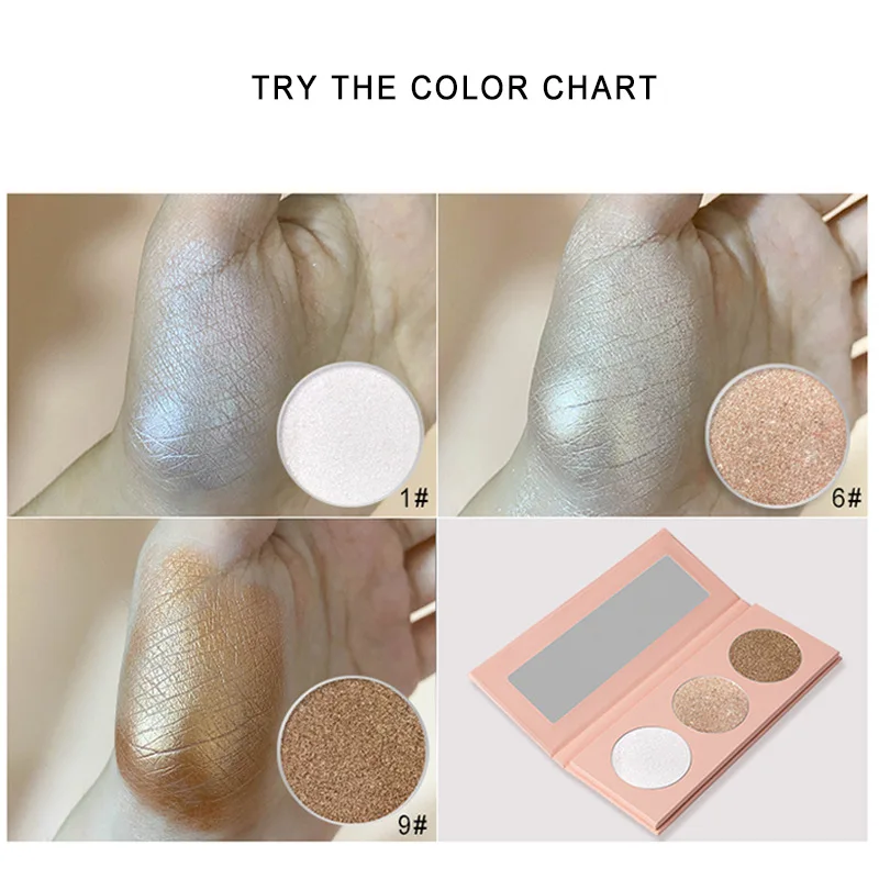 High Quality 3 Color Custom Private Label Pressed Powder Bronzer And Highlighter Makeup Palette Wholesale Low Moq