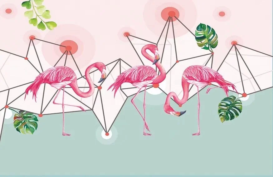 hotel restaurant home children room decoration new pink swans flamingo palm tree design custom fabric high-end wall mural