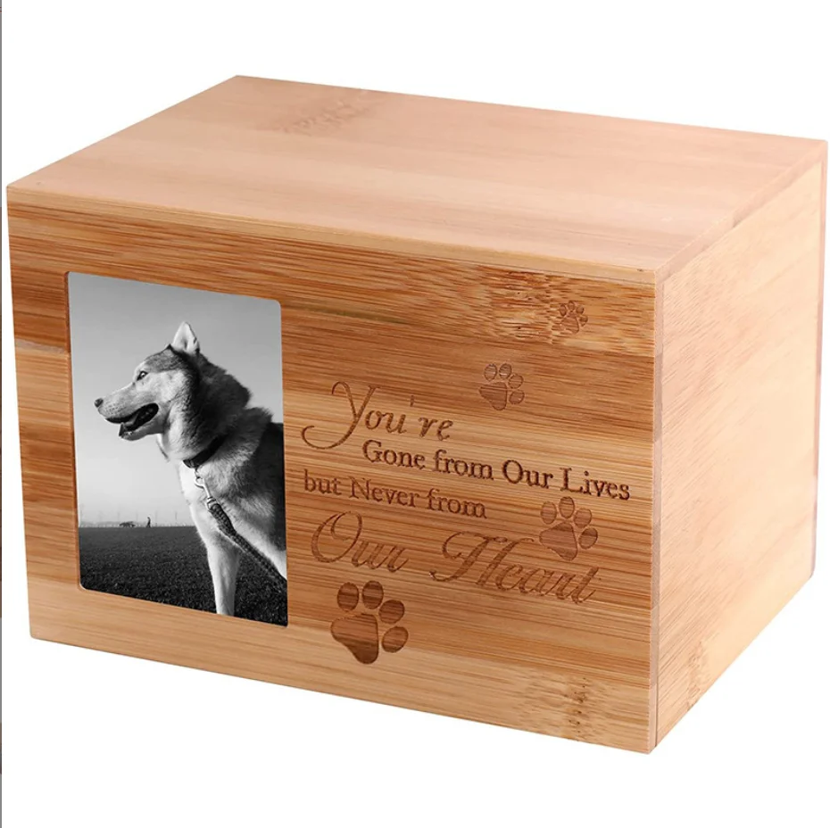 Wholesale Customization Personalized Memorial Photo Handmade Square Cremation Wooden Wood Household Pet Urns